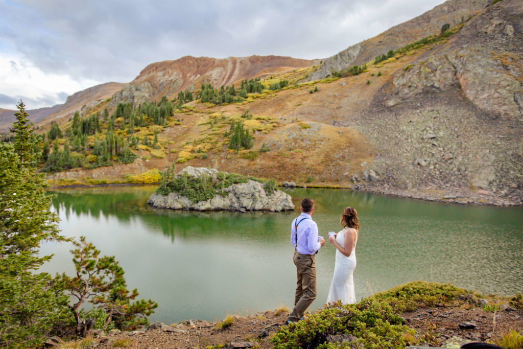 bride and groom enjoying the mountain views