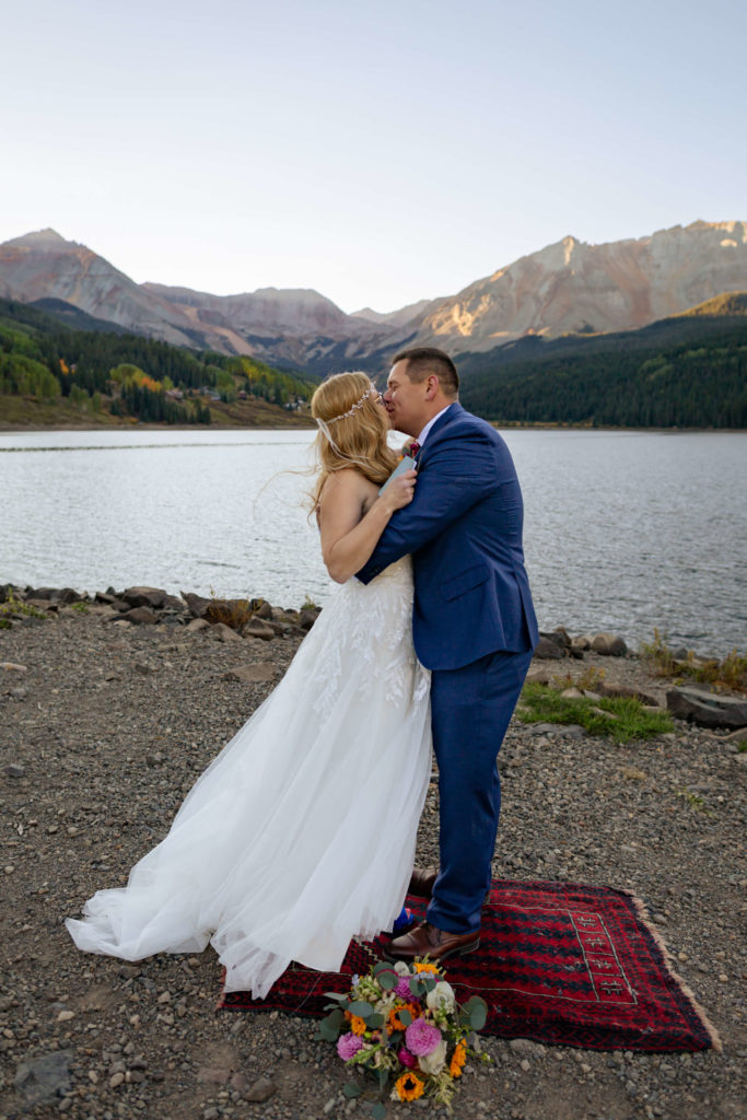 bride and groom kissing after their telluride elopement ceremony