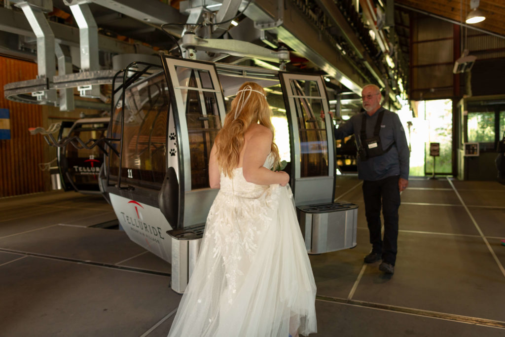 bride boarding the gondola